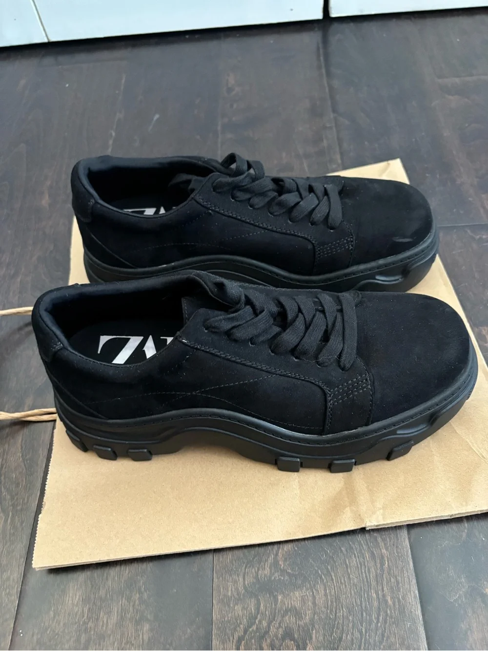 Zara Black Women's Low-Top Suede Sneakers